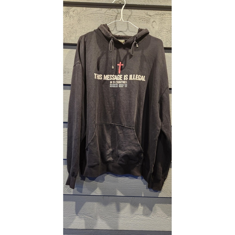 Whosoever Hoodie Mens 3XL Black This Message Is Illegal Cross Fleece Sweatshirt